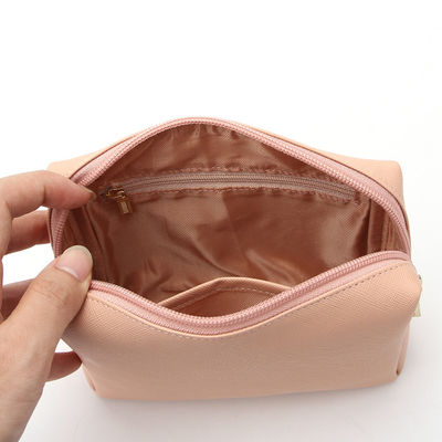 Pink Travel Cosmetic Makeup Bags PU Leather With Gold Metal Zipper