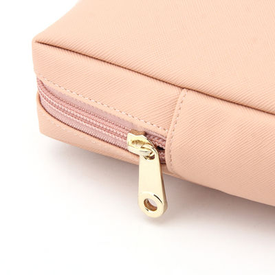 Pink Travel Cosmetic Makeup Bags PU Leather With Gold Metal Zipper