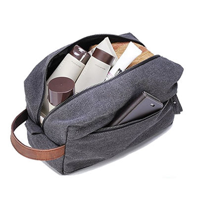 Waterproof Toiletry Makeup Bag Men Durable Canvas Toiletry Bag With Leather Handle