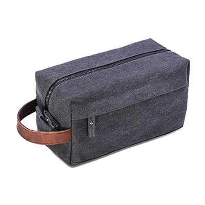 Waterproof Toiletry Makeup Bag Men Durable Canvas Toiletry Bag With Leather Handle