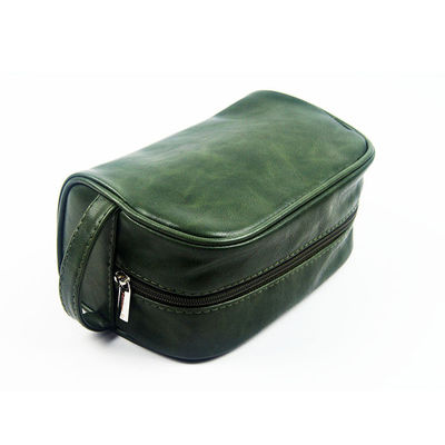 Blackish Green Mens Waterproof Toiletry Bag / Full Grain Leather Dopp Kit With Handle