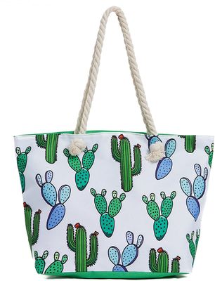 Cute Large Beach Tote Bag / Travel Cactus Canvas Tote Shoulder Shopping Bag