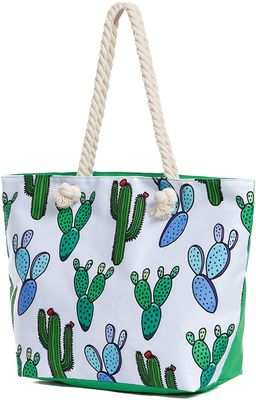 Cute Large Beach Tote Bag / Travel Cactus Canvas Tote Shoulder Shopping Bag