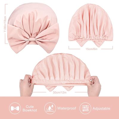 Reusable Waterproof Shower Turban Pink Black Bowknot Extra Large Bouffant Shower Caps