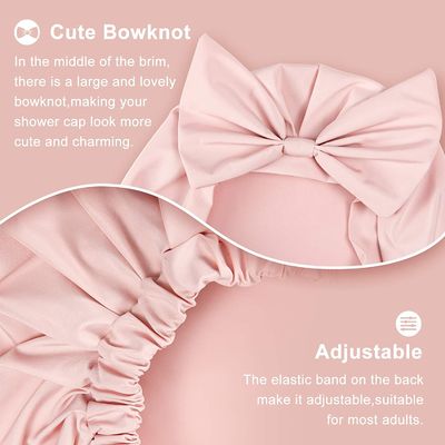 Reusable Waterproof Shower Turban Pink Black Bowknot Extra Large Bouffant Shower Caps
