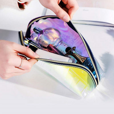 Holographic  Cosmetic Makeup Bags Transparent Iridescent Cosmetic Brushes Case