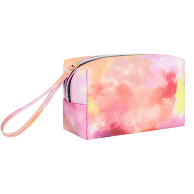 Pu Leather Cosmetic Bag With Handle Colorful Cloulds Makeup Ogranizer For Ladies