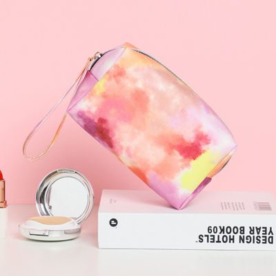 Pu Leather Cosmetic Bag With Handle Colorful Cloulds Makeup Ogranizer For Ladies