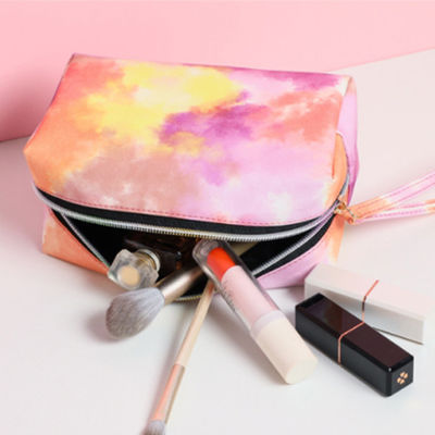 Pu Leather Cosmetic Bag With Handle Colorful Cloulds Makeup Ogranizer For Ladies