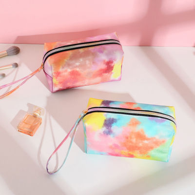 Pu Leather Cosmetic Bag With Handle Colorful Cloulds Makeup Ogranizer For Ladies