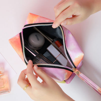 Pu Leather Cosmetic Bag With Handle Colorful Cloulds Makeup Ogranizer For Ladies