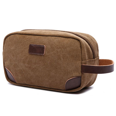 Men'S Toiletry Makeup Bag Classic Canvas Dopp Kit With Leather Handle