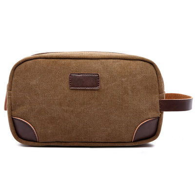 Men'S Toiletry Makeup Bag Classic Canvas Dopp Kit With Leather Handle