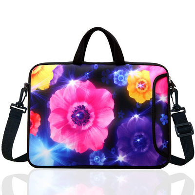 Colourful Flower Neoprene Laptop Sleeve 17 Inch Laptop Shoulder Bag Adjustable Customized