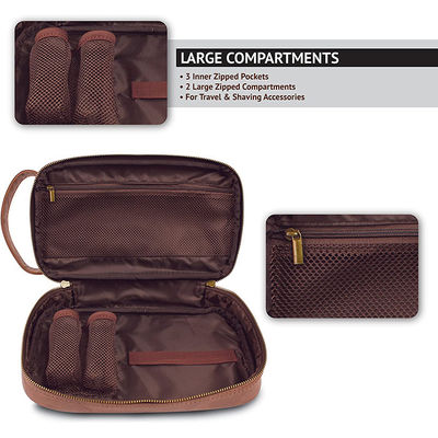 Brown Pu Leather Toiletry Makeup Bag Perfect Construction For Organize 500Pieces