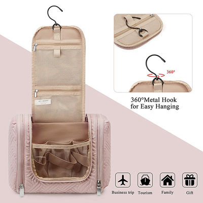 Polyester Pink Toiletry Makeup Bag / Travel Toiletry Organizer With Hanging Hook Water Resistant