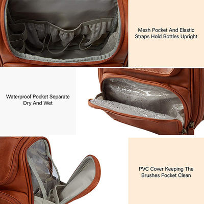 Travel Toiletry Bag With Hanging Hook / Water Resistant Leather Large Dopp Kit Bag