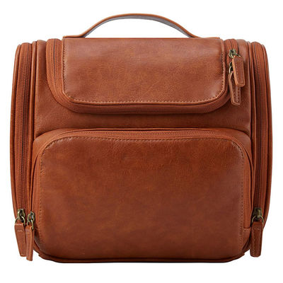 Travel Toiletry Bag With Hanging Hook / Water Resistant Leather Large Dopp Kit Bag