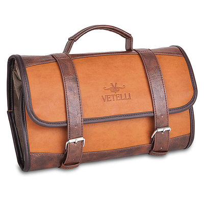 Leather Hanging Leather Toiletry Bag For Men Fantastic Gift Orange Brown