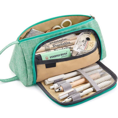 Multi Slot Large Capacity Pen Bag Zipper Big Capacity Pencil Case  Mint Green
