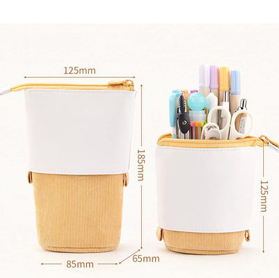 Telescopic Stationery Zipper Pencil Cases , Purple PU Corduroy Pencil Case