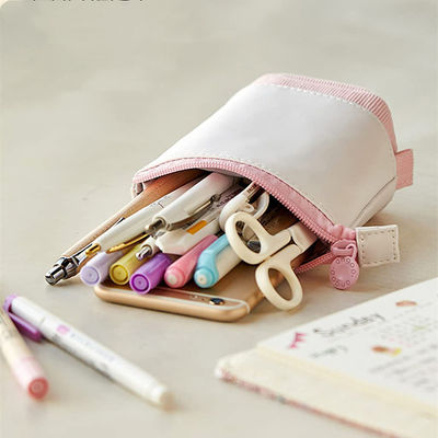 Telescopic Stationery Zipper Pencil Cases , Purple PU Corduroy Pencil Case