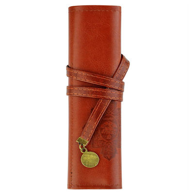 Brown Zipper Pencil Cases Makeup Bag , AZO Vintage Style Rollup Pencil Case