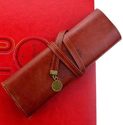 Brown Zipper Pencil Cases Makeup Bag , AZO Vintage Style Rollup Pencil Case