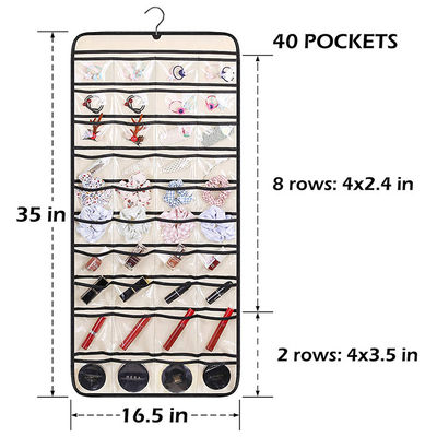 40 Pocket wall hanging jewelry organizer 20 Hook Loops Closet Necklace Holder