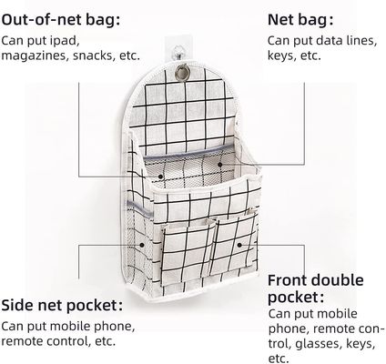 3 Pockets Wall Hanging Storage Bag / Linen Fabrics Waterproof Over The Door Closet Organizer