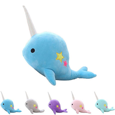 Cute Blue Teal Narwhal Stuffed Animal Plush Toy Adorable Soft Whale Narwhal