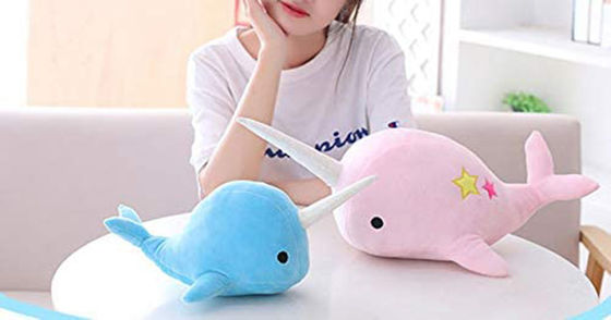 Cute Blue Teal Narwhal Stuffed Animal Plush Toy Adorable Soft Whale Narwhal