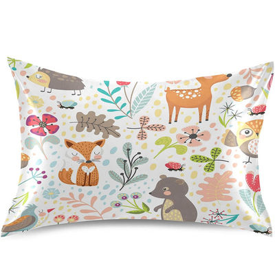 Satin Pillowcase Flower Deer Fox Bear Owl Pillowslip Envelope Closure Silk Pillow Cover for Hair and Skin
