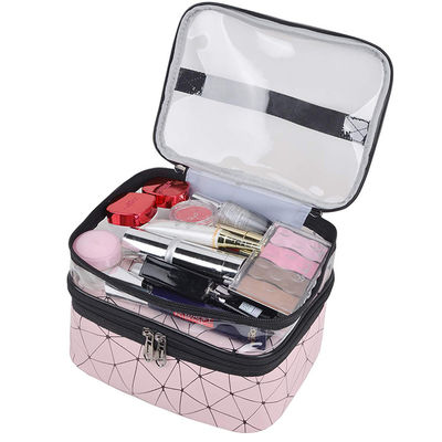 Customized Double Layer Makeup Bag PVC Travel Cosmetic Cases Organizer Toiletry Bags