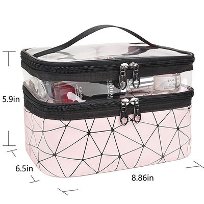 Customized Double Layer Makeup Bag PVC Travel Cosmetic Cases Organizer Toiletry Bags