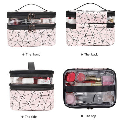 Customized Double Layer Makeup Bag PVC Travel Cosmetic Cases Organizer Toiletry Bags