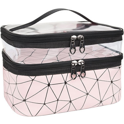 Customized Double Layer Makeup Bag PVC Travel Cosmetic Cases Organizer Toiletry Bags