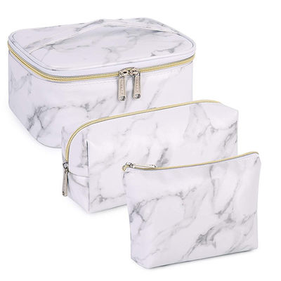 Portable Travel Makeup Bag Organizer Marble White Water Resistant Toiletry Bag