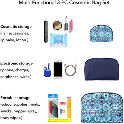 ODM 3 Piece Cosmetic Bag Set Polyester Purse Size Makeup Bag For Women Toiletry Travel Bag