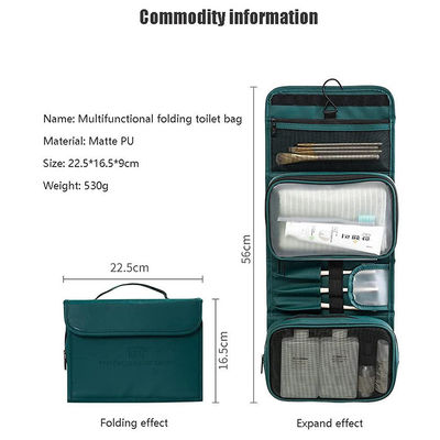 PU Hanging Toilet Bag , Portable Travel Cosmetic Bag Waterproof Zipper Organizer