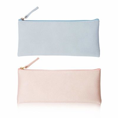 PU Soft Leather Pencil Case Pouch Bag With Zipper Small Leather Pencil Case ODM