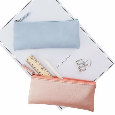 PU Soft Leather Pencil Case Pouch Bag With Zipper Small Leather Pencil Case ODM