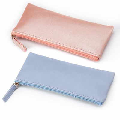 PU Soft Leather Pencil Case Pouch Bag With Zipper Small Leather Pencil Case ODM