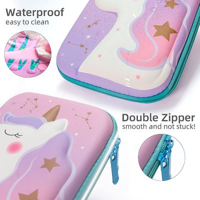 3D EVA Cute Unicorn Pencil Case / Large Capacity Pencil Box With Double Zipper