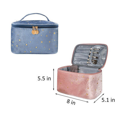Velvet Cosmetic Makeup Bags 8x5.5x5.1 Inch With Handle Brush Holder