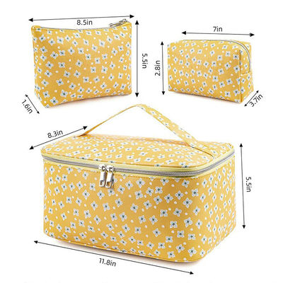Lightweight 3 Piece Makeup Bag Set Yellow Durable Waterproof With Zipper OEM