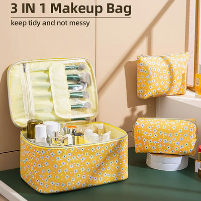 Lightweight 3 Piece Makeup Bag Set Yellow Durable Waterproof With Zipper OEM