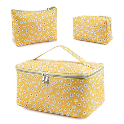 Lightweight 3 Piece Makeup Bag Set Yellow Durable Waterproof With Zipper OEM
