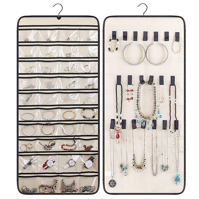 40 Pocket wall hanging jewelry organizer 20 Hook Loops Closet Necklace Holder
