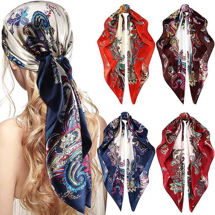 35 Inch Silk Scarf Satin Head Scarves Large Square Silky Feeling Boho Hair Bandanas